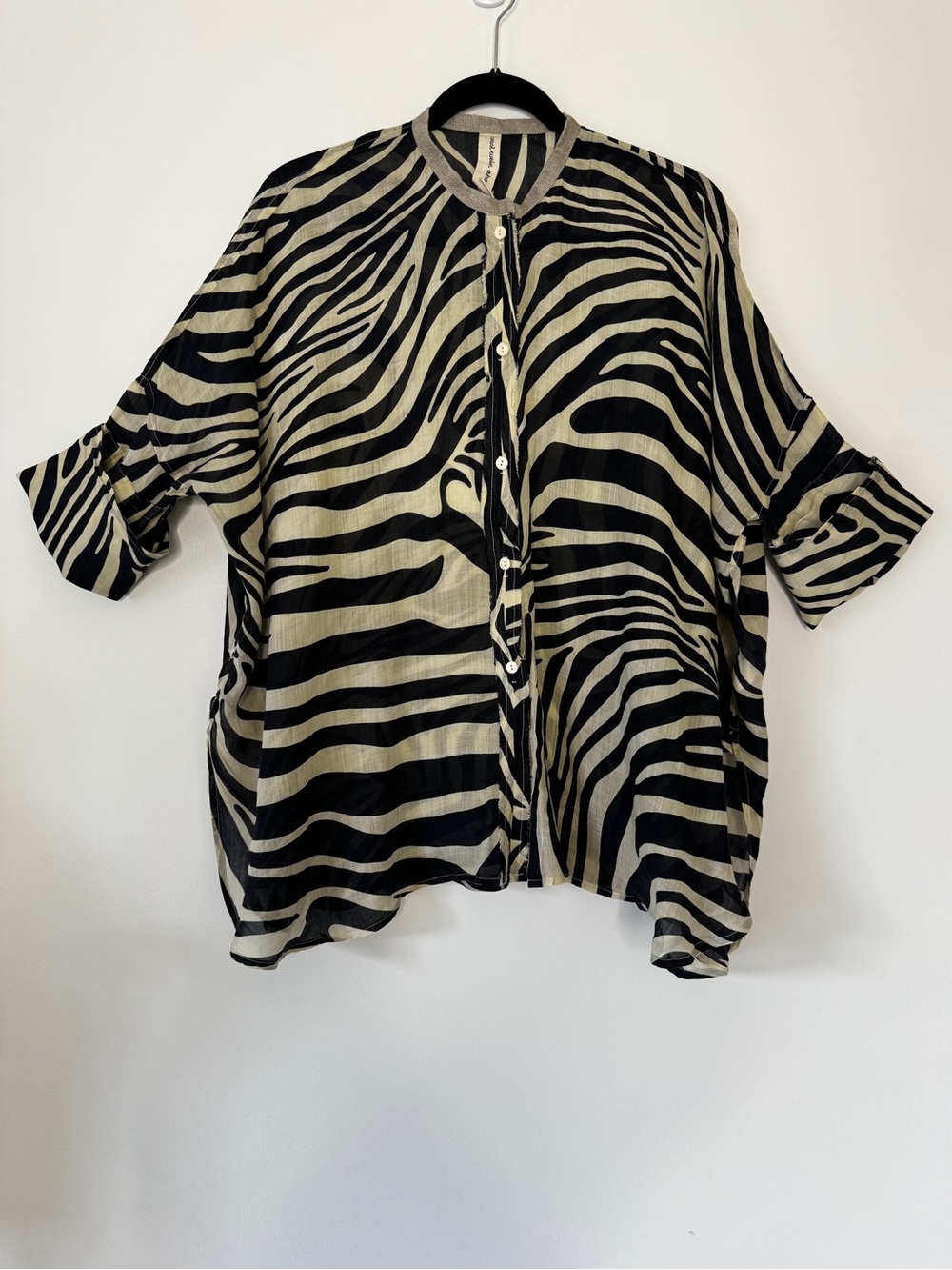 Coast Weber Ahaus Blouse Zebra Animal Print Linen Ramie Beachy Lagenlook Sz 44